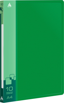 Папка с 10 прозр.вклад. Бюрократ -BPV10GRN A4 пластик 0.6мм торц.карм с бум. встав зеленый