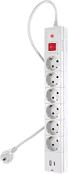 Сетевой фильтр Buro BU-SP5_USB_2A-W 5м (6 розеток) белый (коробка)