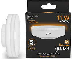 Лампа светодиодная Gauss 108008111 11Вт цок.:GX53 таблетка 220B св.свеч.бел.теп. (упак.:1шт)