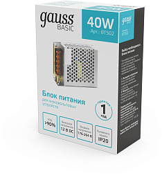 Блок питания Gauss Basic для лен.светод. серый (BT502)