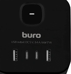 Сетевой разветвитель Buro BU-PW3UC-B (3 розетки) черный (коробка)
