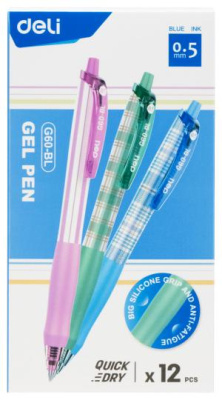 Ручка гелев. Deli EG60-BL ассорти d=0.5мм син. черн.