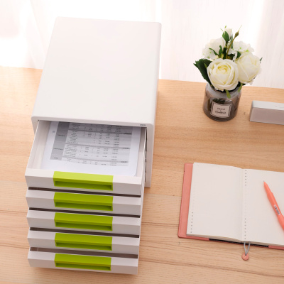 Бокс для документов Deli EZ01053 Rio 5 выдвижных ящиков 277х344х259мм белый/зеленый пластик