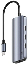 Разветвитель USB-C Cudy UH606 3порт. серебристый