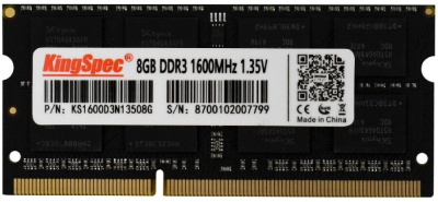 Память DDR3L 8GB 1600MHz Kingspec KS1600D3N13508G RTL PC3L-12800 CL11 SO-DIMM 204-pin 1.35В single rank Ret