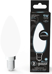 Лампа светодиодная Gauss Filament 103201209-D 9Вт цок.:E14 свеча 220B св.свеч.бел.нейт. (упак.:1шт)