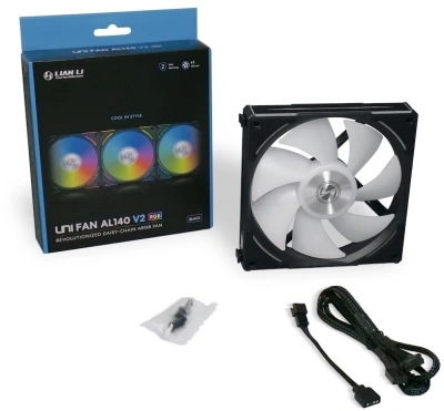 Вентилятор для корпуса Lian-Li Uni Fan ALV2 140 V2 ARGB 140х140x28 черный 4-pin 26.8дБ (G99.14ALV21B.00) Ret